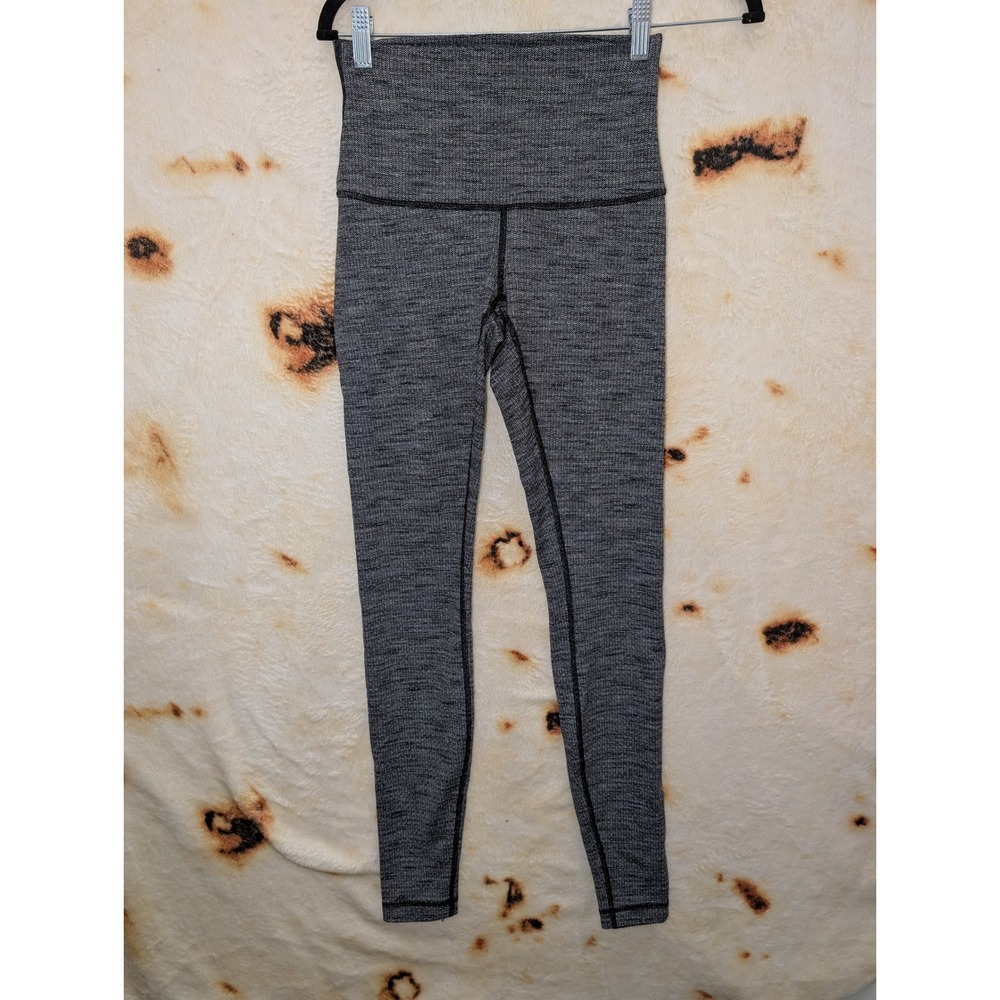Lululemon High Rise Space Dye Leggings Heathered Black White Size 4 Athleisure